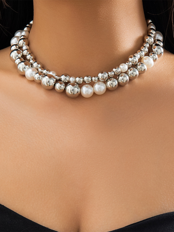 Exaggerated round punk collarbone chain Geometric beads Beaded necklace Shello's Creative Boutique