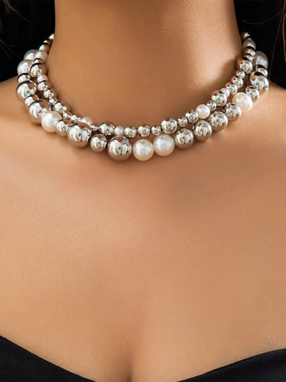 Exaggerated Round Punk Beaded Necklace with Geometric Beads Chain - Shello's Creative Boutique