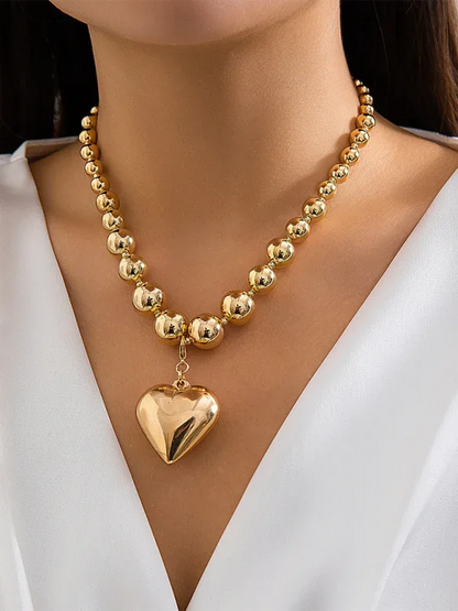 Exaggerated Round Punk Beaded Necklace with Geometric Beads Chain - Shello's Creative Boutique