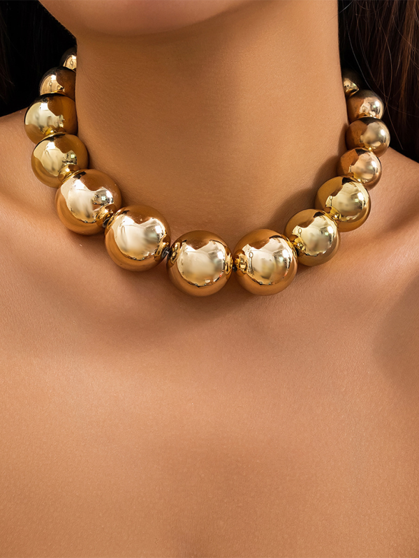 Exaggerated round punk collarbone chain Geometric beads Beaded necklace Shello's Creative Boutique