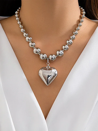 Exaggerated Round Punk Beaded Necklace with Geometric Beads Chain - Shello's Creative Boutique