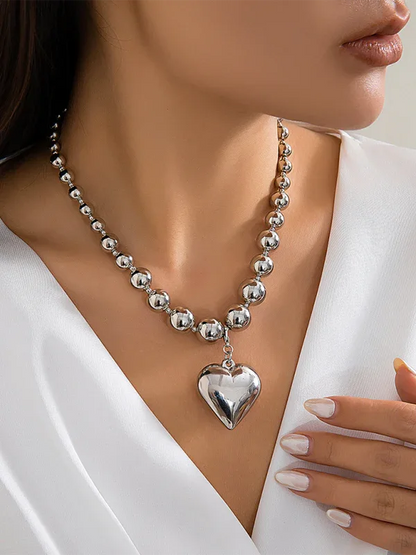 Exaggerated Round Punk Beaded Necklace with Geometric Beads Chain - Shello's Creative Boutique