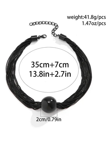 Punk Chain Stacking Necklace - Multi-Layer Geometric Sphere Design - Shello's Creative Boutique