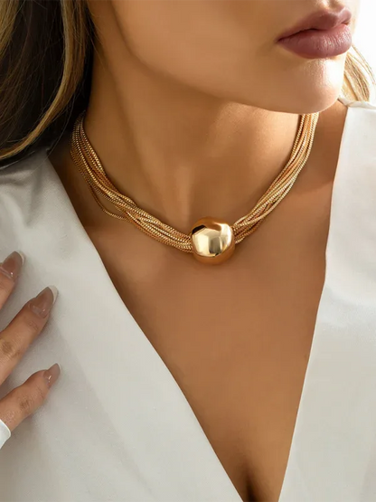 Punk Chain Stacking Necklace - Multi-Layer Geometric Sphere Design - Shello's Creative Boutique