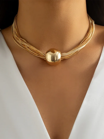 Punk Chain Stacking Necklace - Multi-Layer Geometric Sphere Design - Shello's Creative Boutique