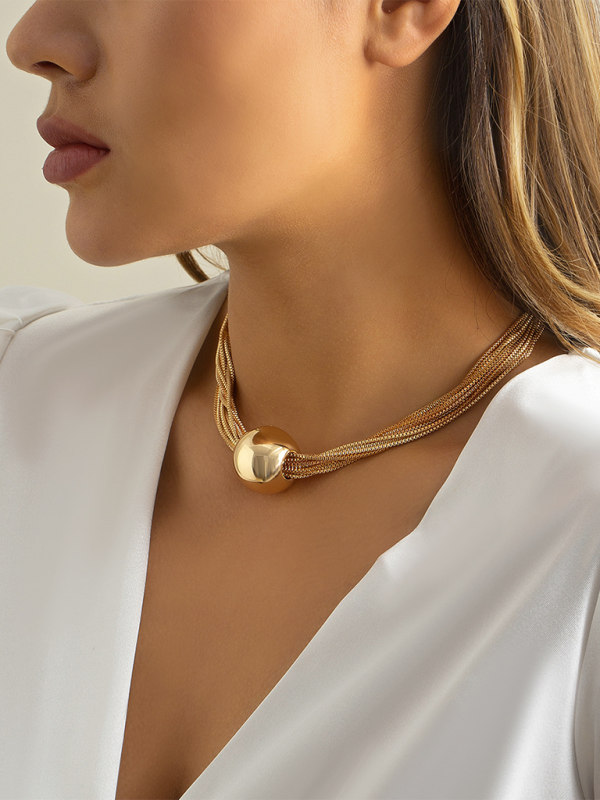 Punk multi-layer chain stacking necklace simple niche geometric sphere personality necklace Shello's Creative Boutique