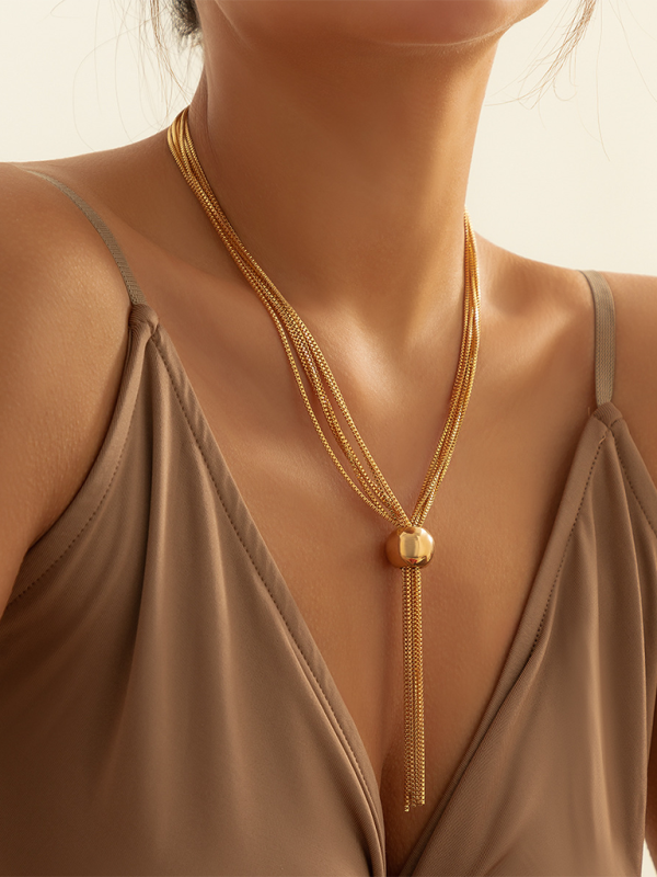 Punk multi-layer chain stacking necklace simple niche geometric sphere personality necklace Shello's Creative Boutique