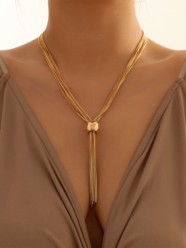 Punk multi-layer chain stacking necklace simple niche geometric sphere personality necklace Shello's Creative Boutique