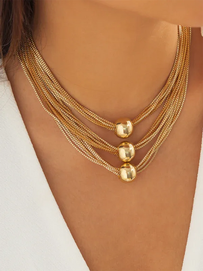 Punk Chain Stacking Necklace - Multi-Layer Geometric Sphere Design - Shello's Creative Boutique