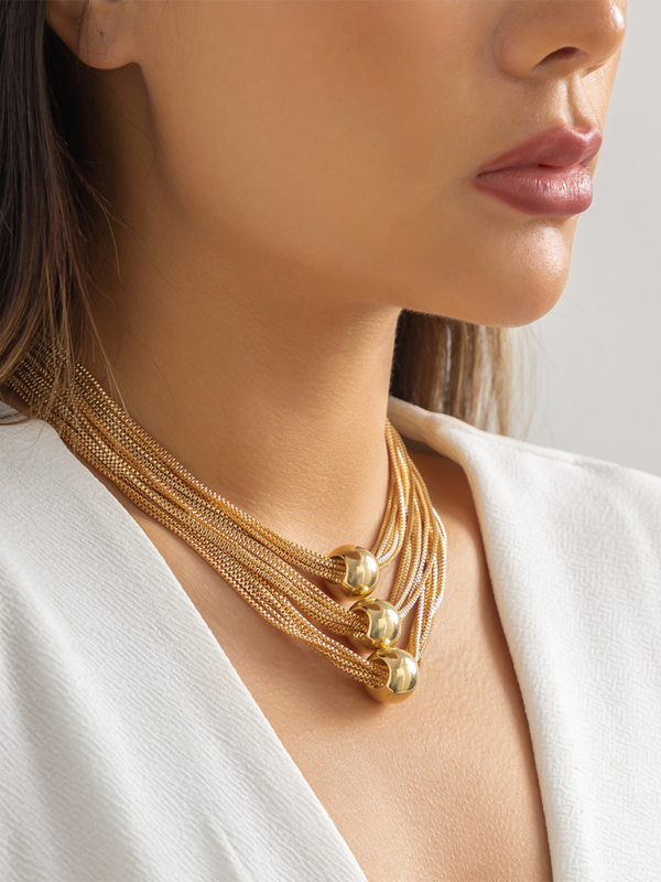 Punk multi-layer chain stacking necklace simple niche geometric sphere personality necklace Shello's Creative Boutique