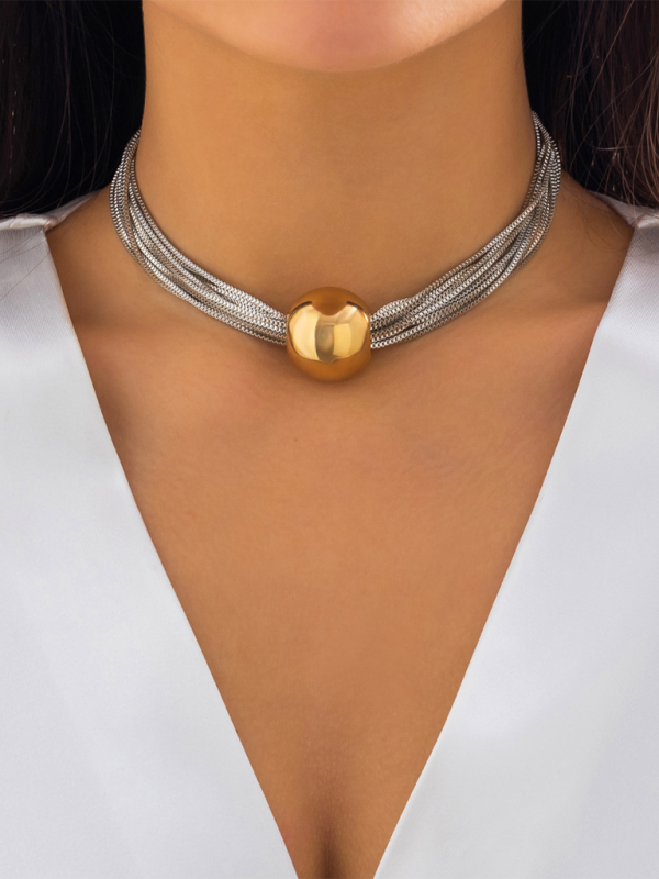 Punk multi-layer chain stacking necklace simple niche geometric sphere personality necklace Shello's Creative Boutique