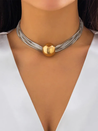 Punk Chain Stacking Necklace - Multi-Layer Geometric Sphere Design - Shello's Creative Boutique