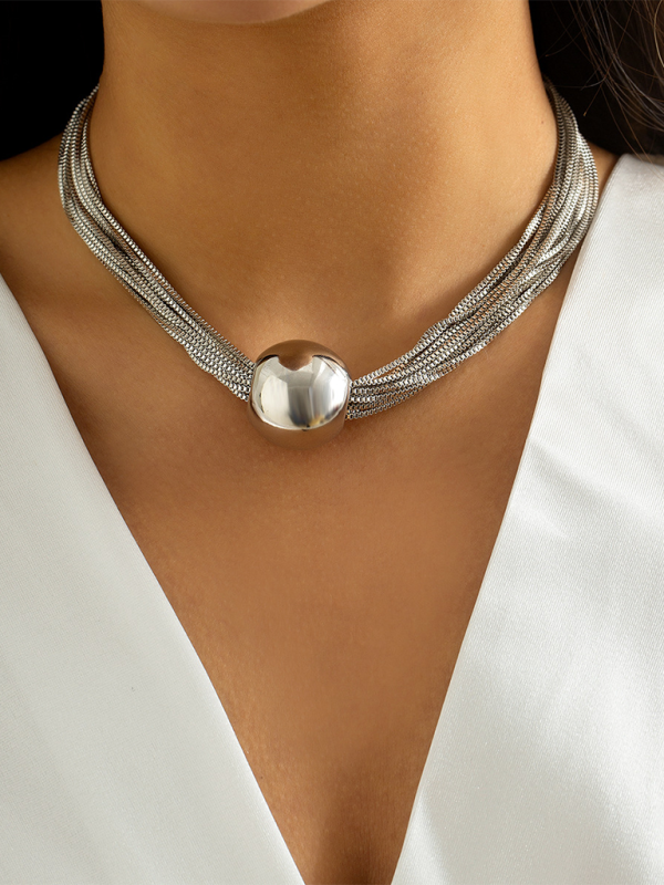 Punk multi-layer chain stacking necklace simple niche geometric sphere personality necklace Shello's Creative Boutique