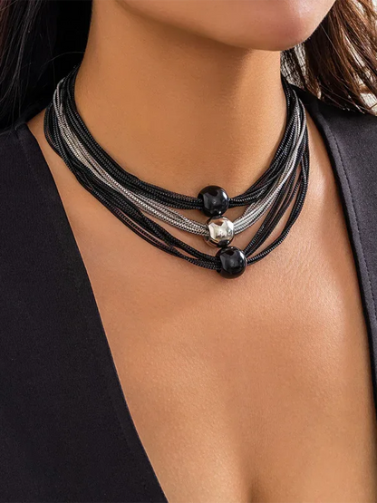 Punk Chain Stacking Necklace - Multi-Layer Geometric Sphere Design - Shello's Creative Boutique