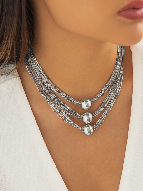 Punk multi-layer chain stacking necklace simple niche geometric sphere personality necklace Shello's Creative Boutique