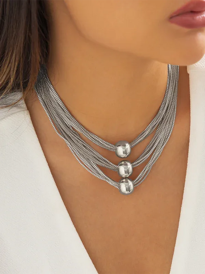 Punk Chain Stacking Necklace - Multi-Layer Geometric Sphere Design - Shello's Creative Boutique
