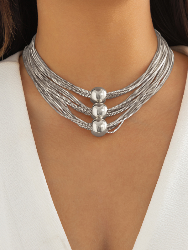 Punk multi-layer chain stacking necklace simple niche geometric sphere personality necklace Shello's Creative Boutique