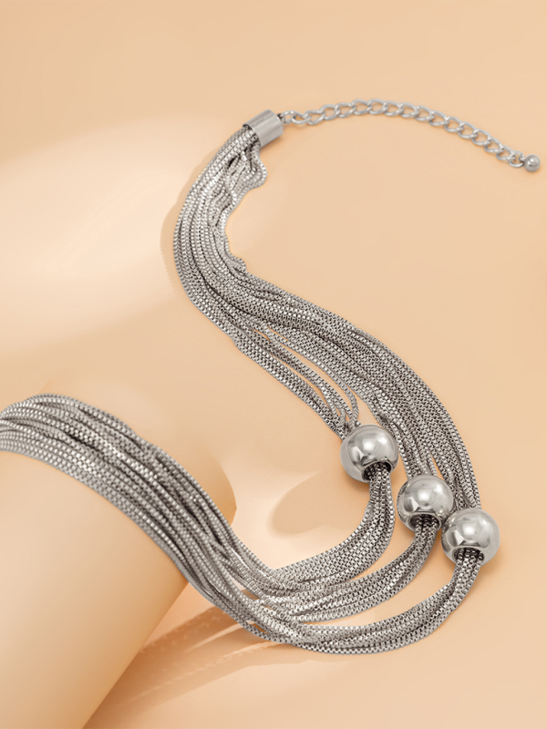 Punk multi-layer chain stacking necklace simple niche geometric sphere personality necklace Shello's Creative Boutique