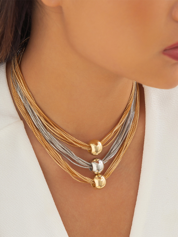 Punk multi-layer chain stacking necklace simple niche geometric sphere personality necklace Shello's Creative Boutique