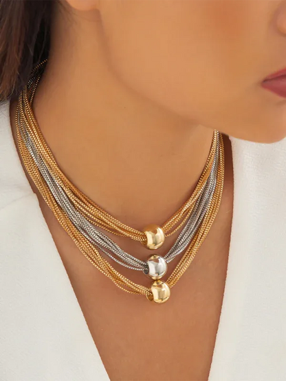Punk Chain Stacking Necklace - Multi-Layer Geometric Sphere Design - Shello's Creative Boutique