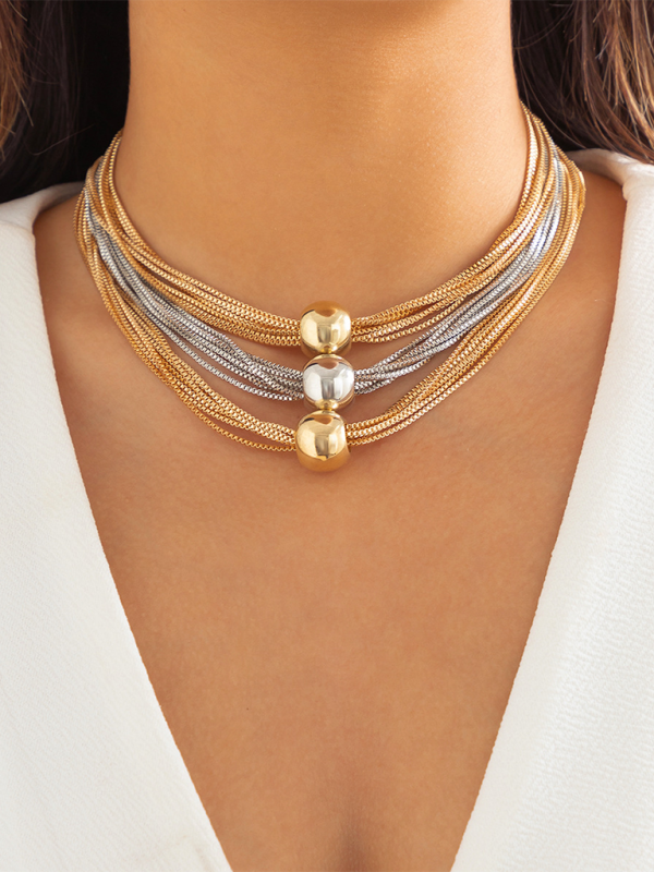 Punk multi-layer chain stacking necklace simple niche geometric sphere personality necklace Shello's Creative Boutique