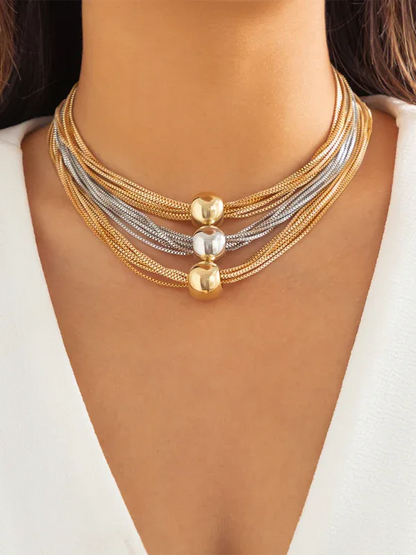 Punk Chain Stacking Necklace - Multi-Layer Geometric Sphere Design - Shello's Creative Boutique
