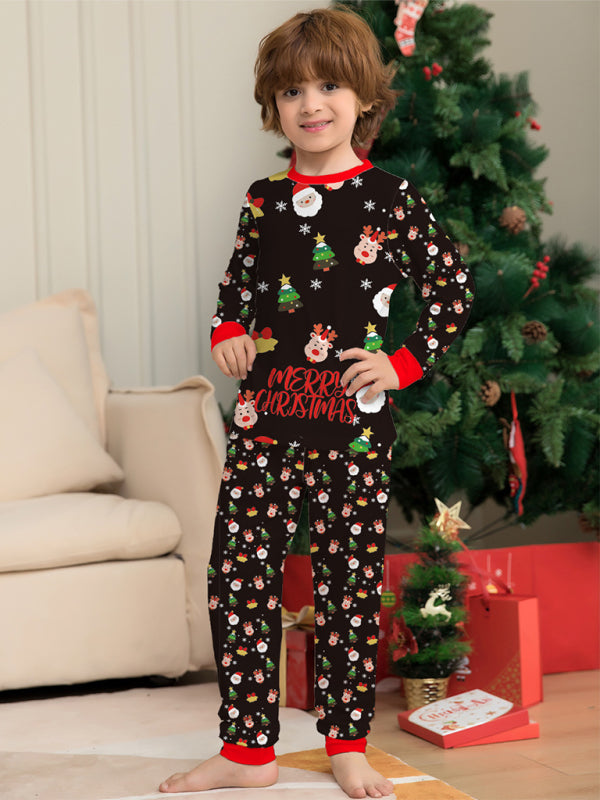 New Santa Claus printed long-sleeved home wear pajamas parent-child set (children's version)