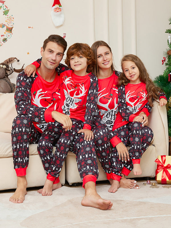 New Christmas Cartoon Letter Printed Long Sleeve Round Neck Parent-Child Christmas Pajamas Set