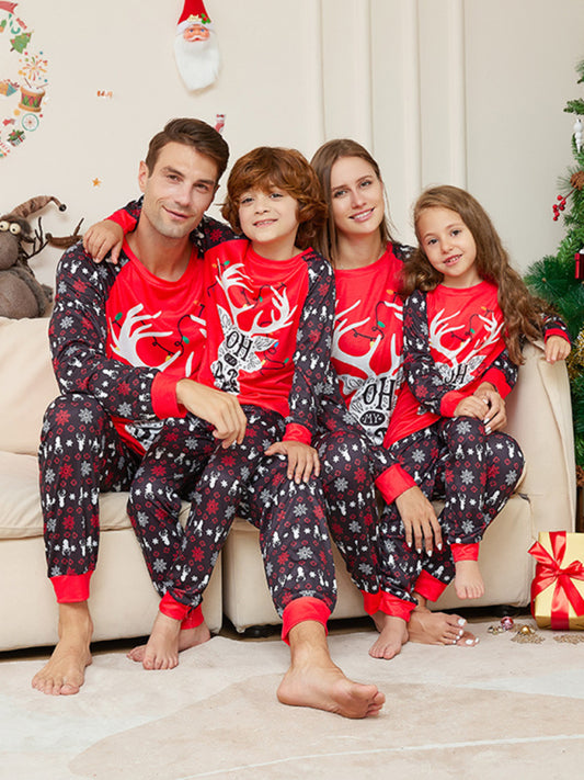 New Christmas Cartoon Letter Printed Long Sleeve Round Neck Parent-Child Christmas Pajamas Set