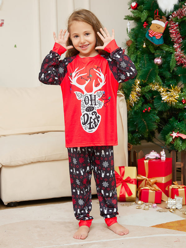 New Christmas Cartoon Letter Printed Long Sleeve Round Neck Parent-Child Christmas Pajamas Set