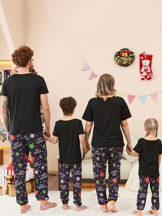 Halloween Christmas Parent-Child Homewear Spider Printed Two Piece Pajamas Short Sleeve Long Pants