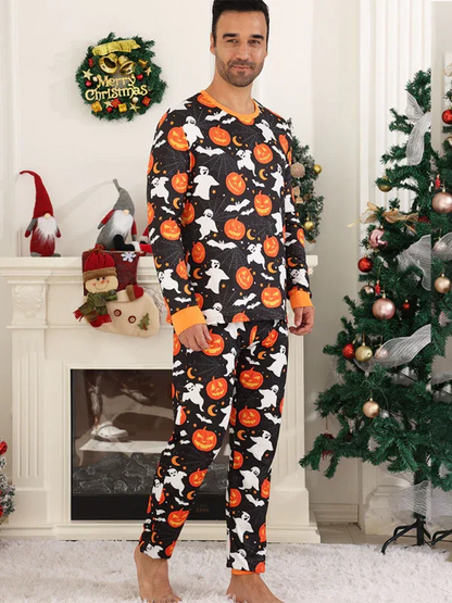 Halloween Pumpkin Pajamas - Spider Pumpkin Printed Two Piece Pajama Set - Shello's Creative Boutique