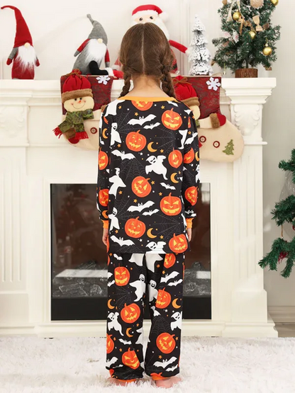 Halloween Pumpkin Pajamas - Spider Pumpkin Printed Two Piece Pajama Set - Shello's Creative Boutique