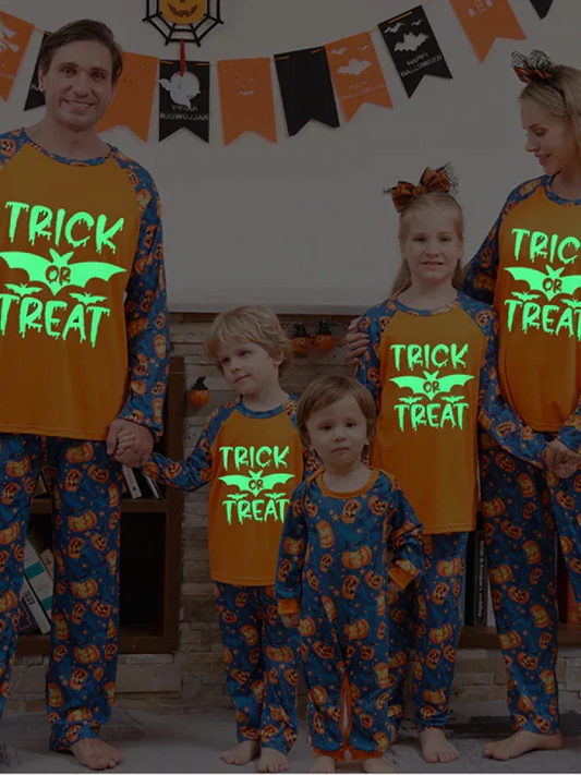 、Halloween Homewear Glow-in-the-Dark Bat Printed Two-Piece Pajama Set - Shello's Creative Boutique