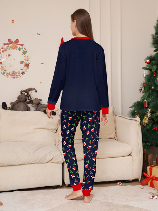 Christmas loungewear parent-child suit Christmas hat printing holiday party dress (mom and dad)