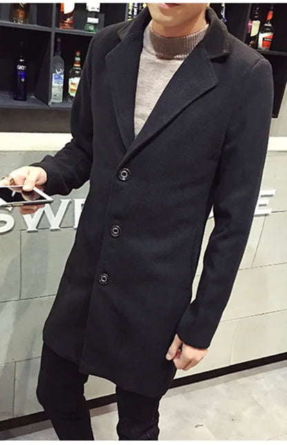 Men's Long Woolen Coat - Shello's Creative Boutique