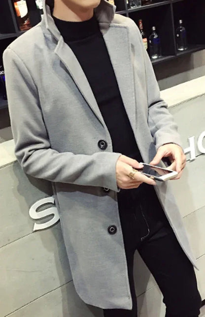 Men's Long Woolen Coat - Shello's Creative Boutique