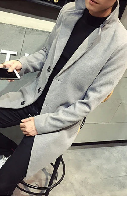 Men's Long Woolen Coat - Shello's Creative Boutique