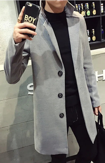 Men's Long Woolen Coat - Shello's Creative Boutique
