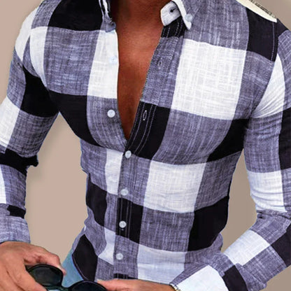 Men's Plaid Lapel Collar Button-Up Shirt - Shello's Creative Boutique