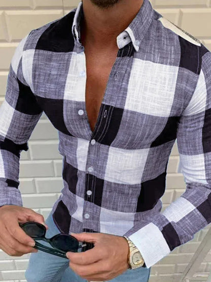 Men's Plaid Lapel Collar Button-Up Shirt - Shello's Creative Boutique