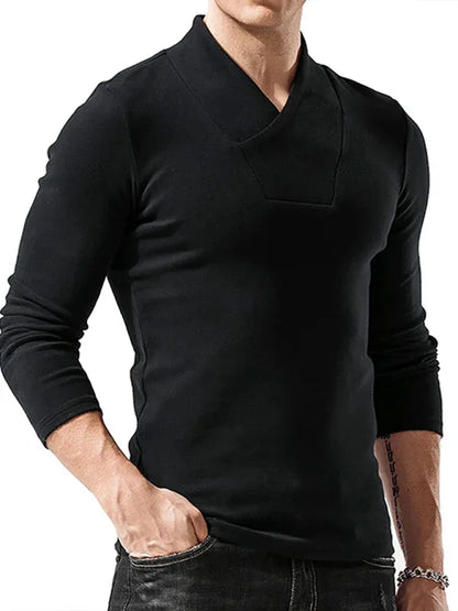 Men Woolen V-Neck Stretchy Long Sleeve Tee - Shello's Creative Boutique