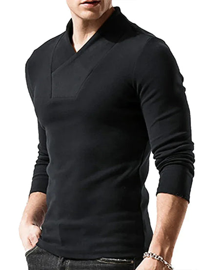 Men Woolen V-Neck Stretchy Long Sleeve Tee - Shello's Creative Boutique