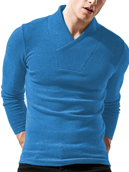 Men Woolen V-Neck Stretchy Long Sleeve Tee - Shello's Creative Boutique