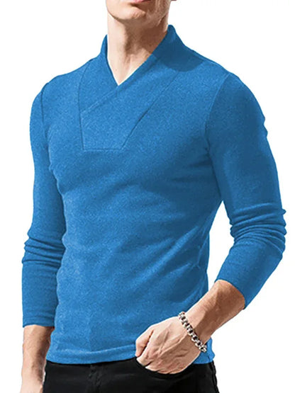 Men Woolen V-Neck Stretchy Long Sleeve Tee - Shello's Creative Boutique