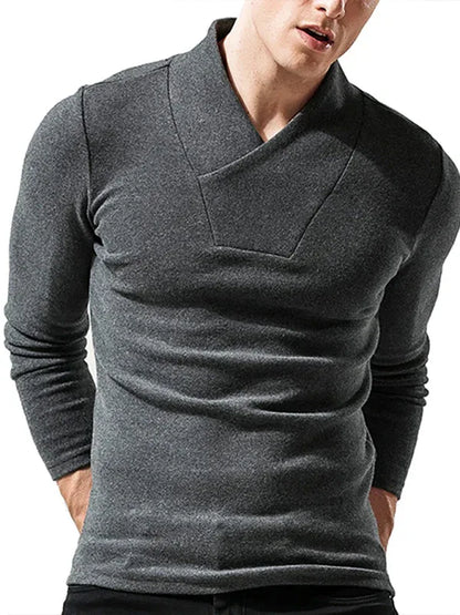 Men Woolen V-Neck Stretchy Long Sleeve Tee - Shello's Creative Boutique