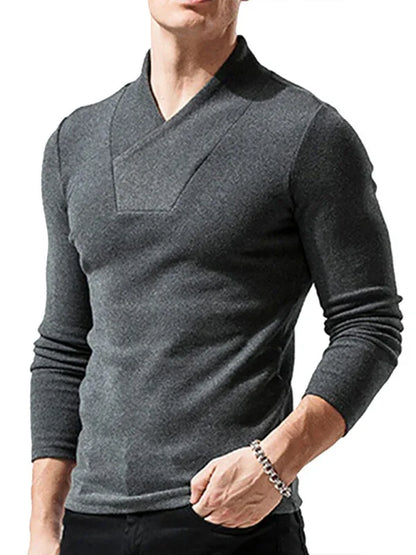 Men Woolen V-Neck Stretchy Long Sleeve Tee - Shello's Creative Boutique