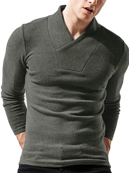 Men Woolen V-Neck Stretchy Long Sleeve Tee - Shello's Creative Boutique