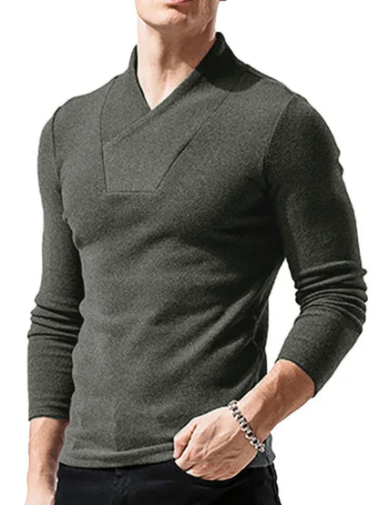Men Woolen V-Neck Stretchy Long Sleeve Tee - Shello's Creative Boutique