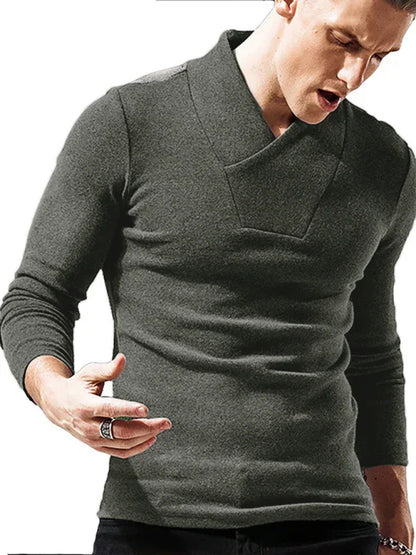 Men Woolen V-Neck Stretchy Long Sleeve Tee - Shello's Creative Boutique